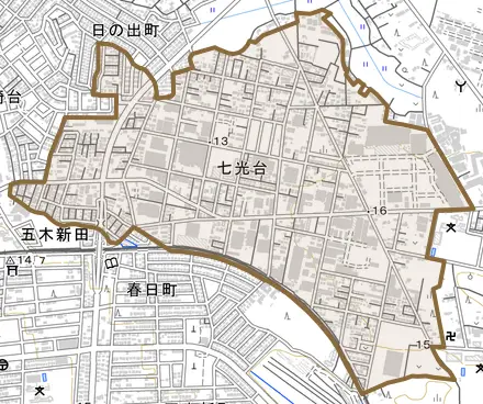 七光台とその周辺の地図。町の範囲を重ねている