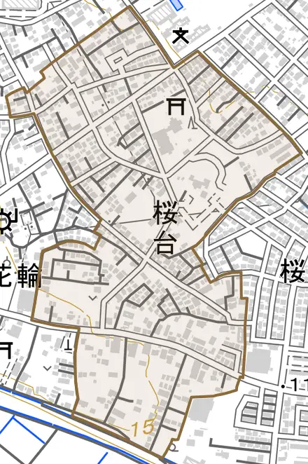 桜台とその周辺の地図。町の範囲を重ねている