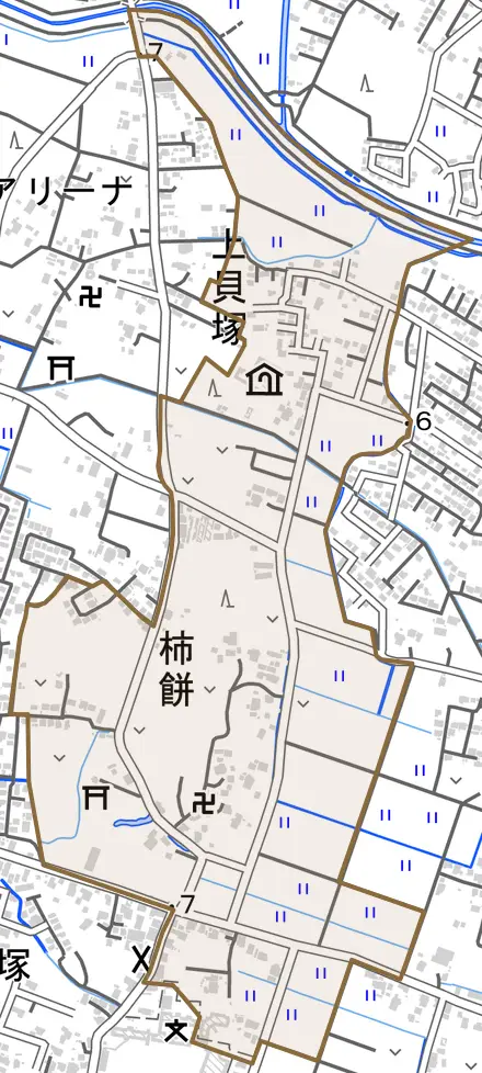 柿餅とその周辺の地図。町の範囲を重ねている