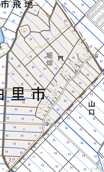 山口とその周辺の地図。町の範囲を重ねている