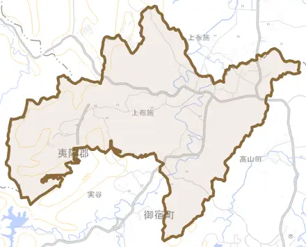 上布施とその周辺の地図。町の範囲を重ねている