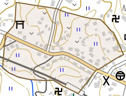 中野とその周辺の地図。町の範囲を重ねている