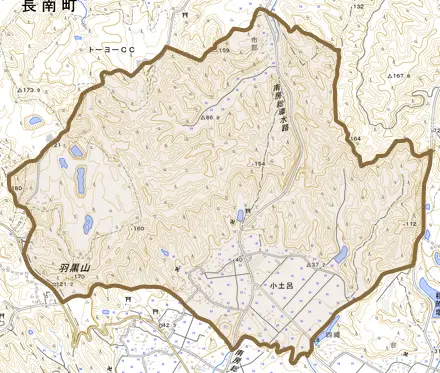 小土呂とその周辺の地図。町の範囲を重ねている
