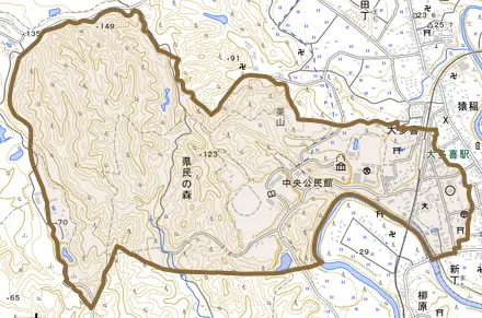 大多喜とその周辺の地図。町の範囲を重ねている