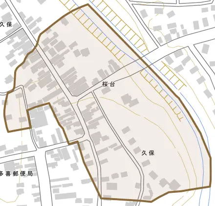 桜台とその周辺の地図。町の範囲を重ねている