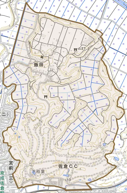 飯田とその周辺の地図。町の範囲を重ねている