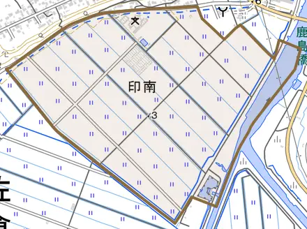 印南とその周辺の地図。町の範囲を重ねている