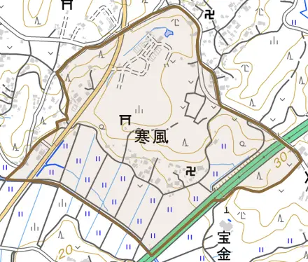 寒風とその周辺の地図。町の範囲を重ねている