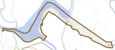 萩山新田干拓とその周辺の地図。町の範囲を重ねている