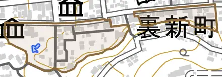 裏新町とその周辺の地図。町の範囲を重ねている