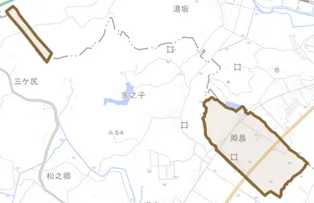 姫島とその周辺の地図。町の範囲を重ねている