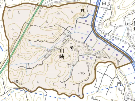 川崎とその周辺の地図。町の範囲を重ねている