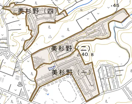 美杉野とその周辺の地図。町の範囲を重ねている