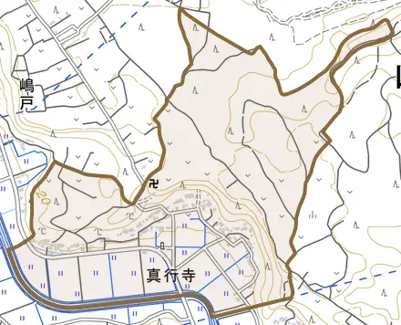 真行寺とその周辺の地図。町の範囲を重ねている