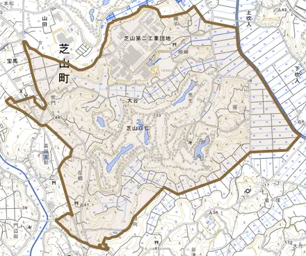 大台とその周辺の地図。町の範囲を重ねている
