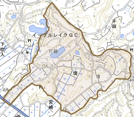 境とその周辺の地図。町の範囲を重ねている