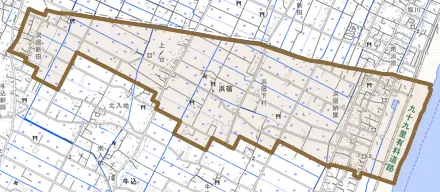 浜宿とその周辺の地図。町の範囲を重ねている
