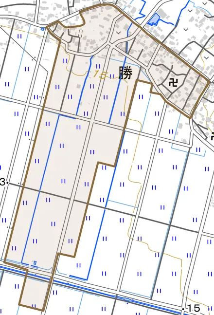 勝とその周辺の地図。町の範囲を重ねている