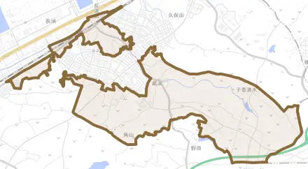 蔵波とその周辺の地図。町の範囲を重ねている