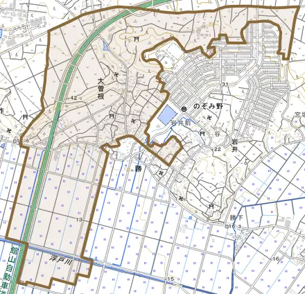 大曽根とその周辺の地図。町の範囲を重ねている