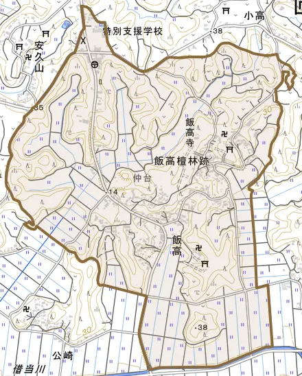 飯高とその周辺の地図。町の範囲を重ねている