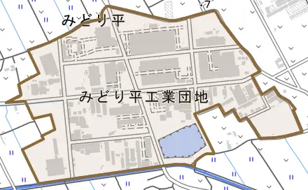 みどり平とその周辺の地図。町の範囲を重ねている