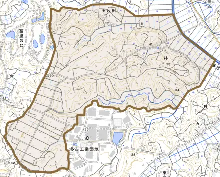 五反田とその周辺の地図。町の範囲を重ねている