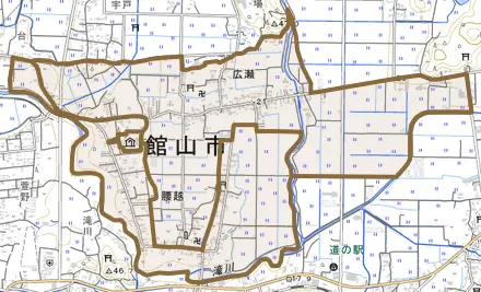 広瀬とその周辺の地図。町の範囲を重ねている