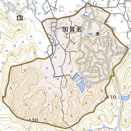 加賀名とその周辺の地図。町の範囲を重ねている