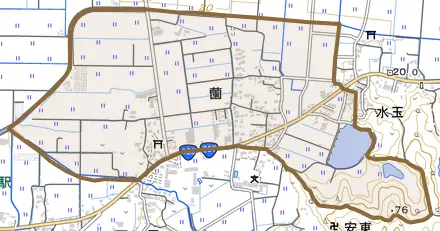 薗とその周辺の地図。町の範囲を重ねている