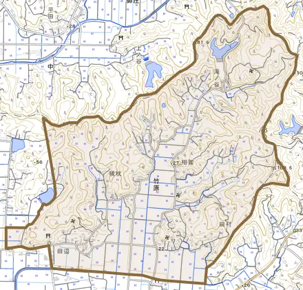 竹原とその周辺の地図。町の範囲を重ねている