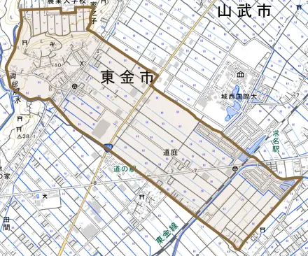 道庭とその周辺の地図。町の範囲を重ねている