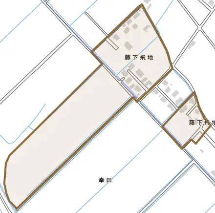 藤下飛地とその周辺の地図。町の範囲を重ねている