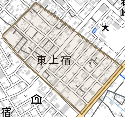 東上宿とその周辺の地図。町の範囲を重ねている
