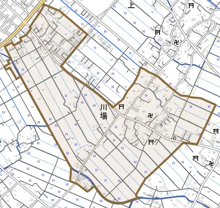 川場とその周辺の地図。町の範囲を重ねている