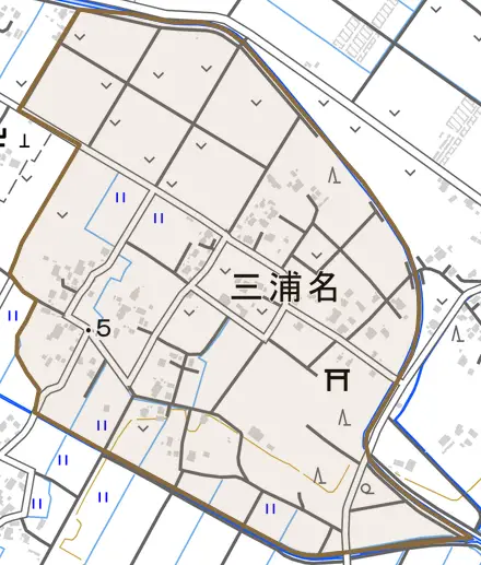 三浦名とその周辺の地図。町の範囲を重ねている
