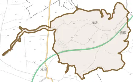 滝沢とその周辺の地図。町の範囲を重ねている