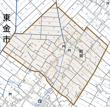 殿廻とその周辺の地図。町の範囲を重ねている
