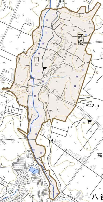 高松とその周辺の地図。町の範囲を重ねている