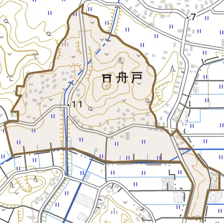 舟戸とその周辺の地図。町の範囲を重ねている