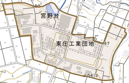 宮野台とその周辺の地図。町の範囲を重ねている
