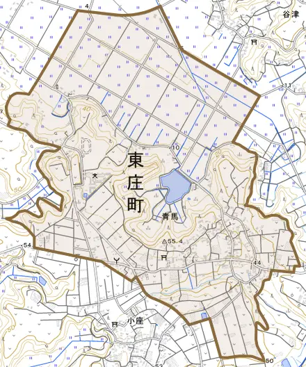 青馬とその周辺の地図。町の範囲を重ねている