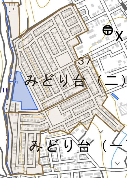 みどり台とその周辺の地図。町の範囲を重ねている