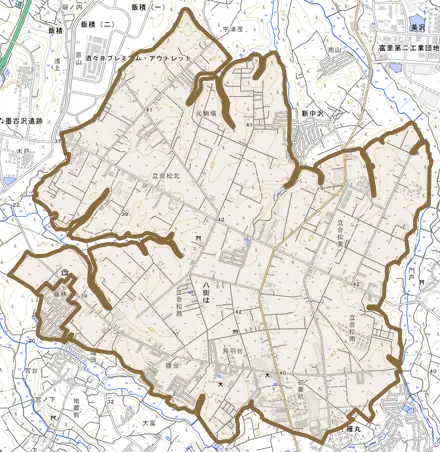 八街はとその周辺の地図。町の範囲を重ねている