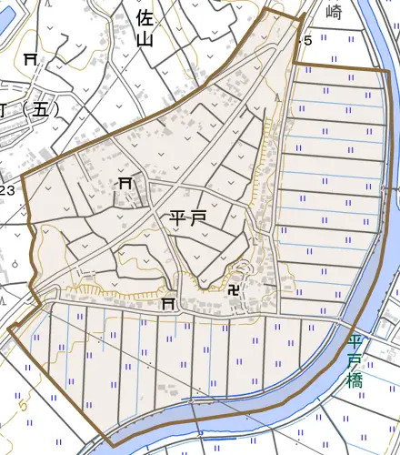 平戸とその周辺の地図。町の範囲を重ねている
