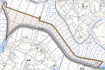 堀の内とその周辺の地図。町の範囲を重ねている