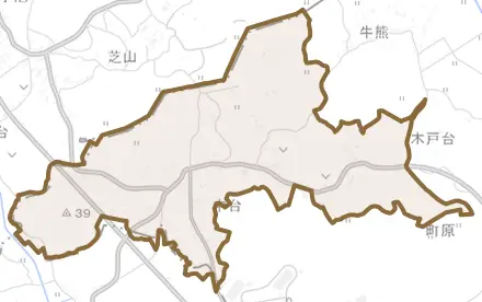 中台とその周辺の地図。町の範囲を重ねている