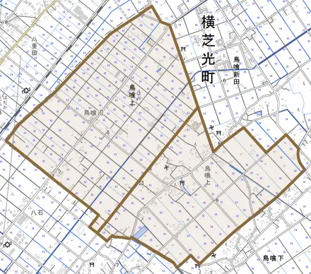 鳥喰上とその周辺の地図。町の範囲を重ねている