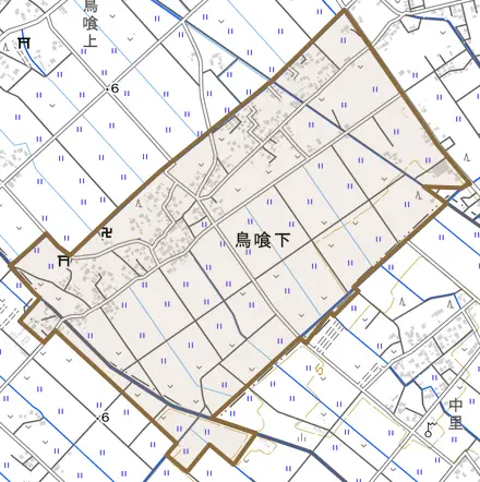 鳥喰下とその周辺の地図。町の範囲を重ねている