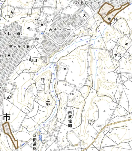 中野とその周辺の地図。町の範囲を重ねている